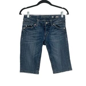 Miss Me JW5306M Women's Blue Mid Rise Signature Bermuda Denim Shorts Size 27